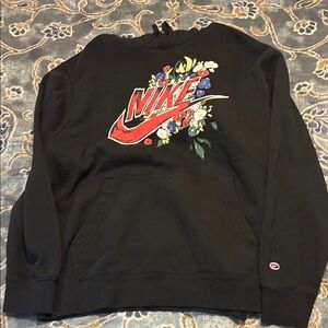 Nike Black Hoodie with Floral Logo